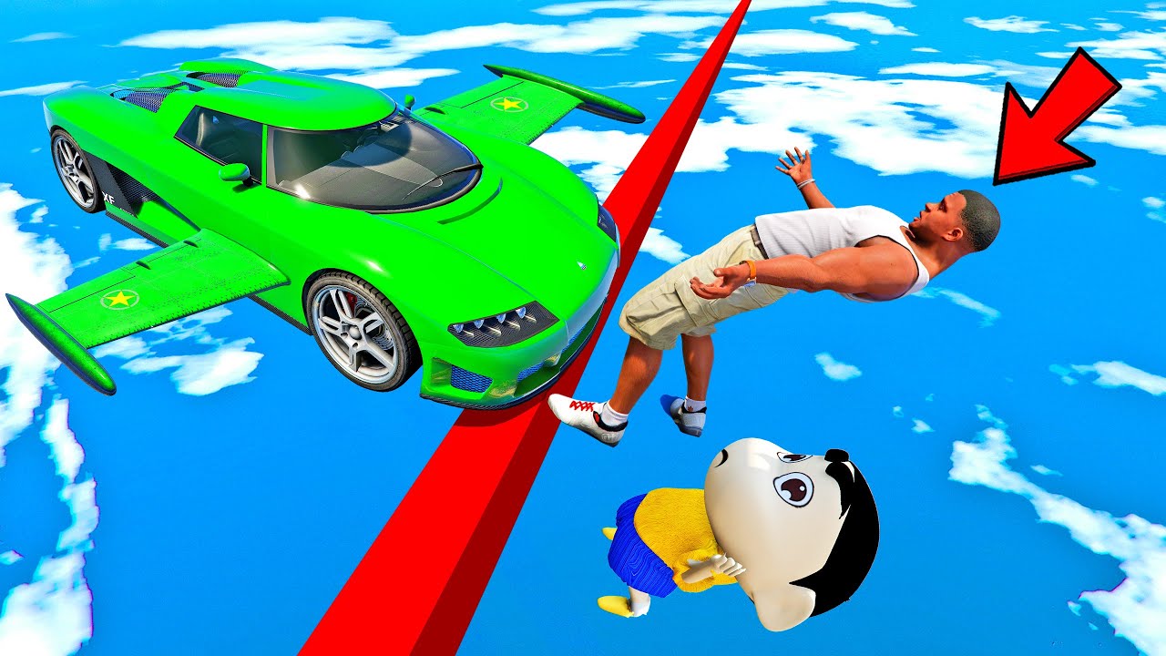 SHINCHAN AND FRANKLIN TRIED IMPOSSIBLE CAR HITTING TIGHTROPE PARKOUR CHALLENGE GTA 5