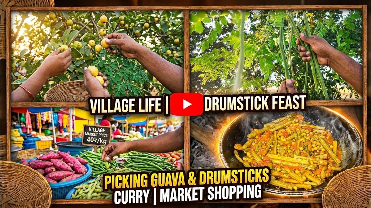 Village Daily Life | Picking Guava & Drumsticks, Cooking Curry, Village Market Shopping