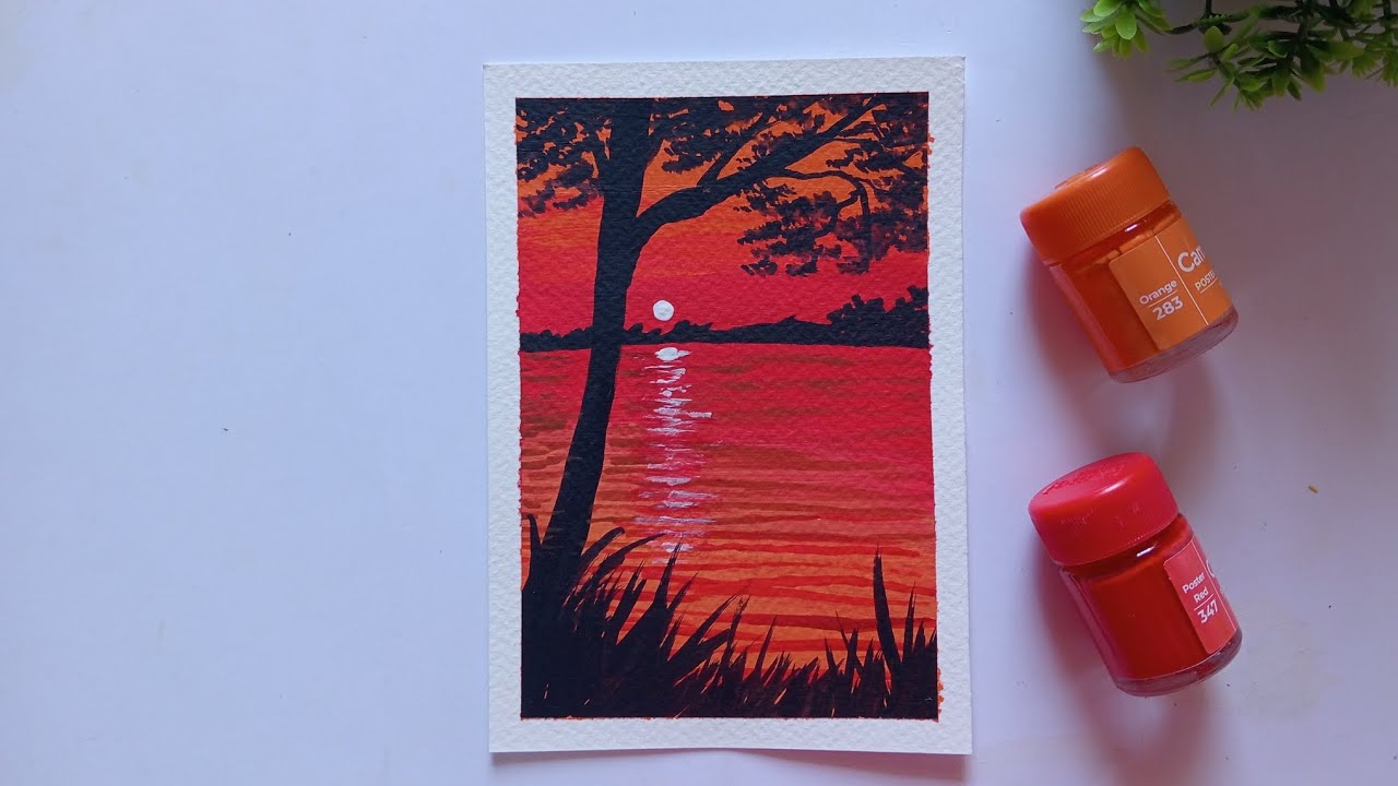 How to Paint a Golden Hour Sunset Lake using Poster Colors|Step by Step Tutorial for Beginners