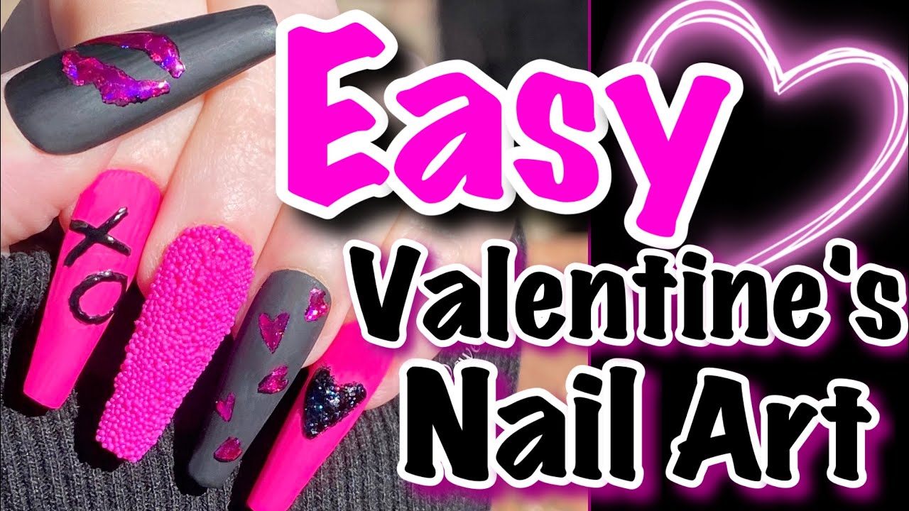 Easy Valentines Nail Art Tutorial for beginners #easynailart #valentinesnails #naildesign