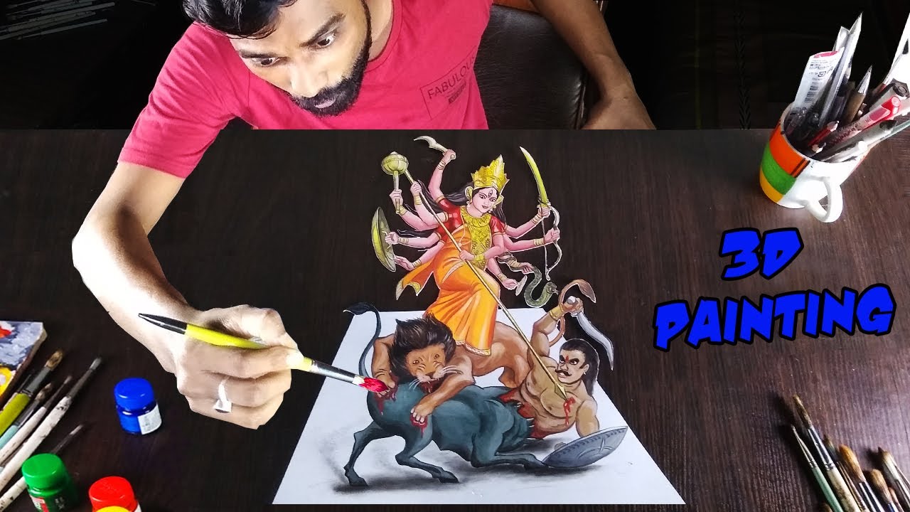 Maa Durga 3D Painting | 3D Painting Tutorial🔥