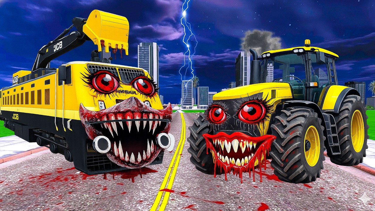 JCB Train Vs Tractor in Indian Bikes Driving 3d