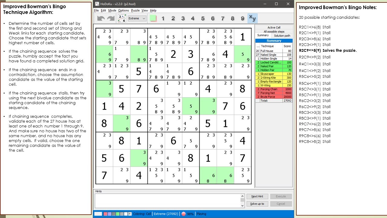 dxSudoku #103 Improved Bowman's Bingo Puzzle-Solving Technique