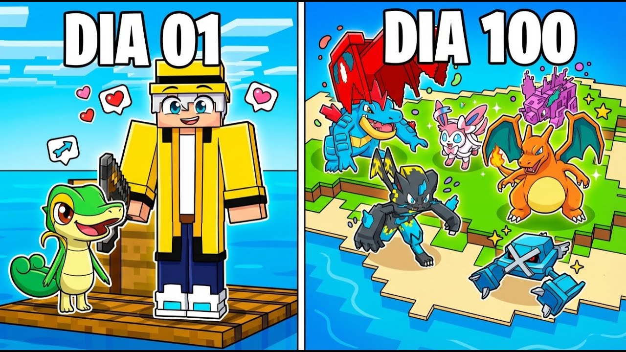 PASSEI 100 DIAS EM UM RAFT POKÉMON NO MINECRAFT COBBLEMON!