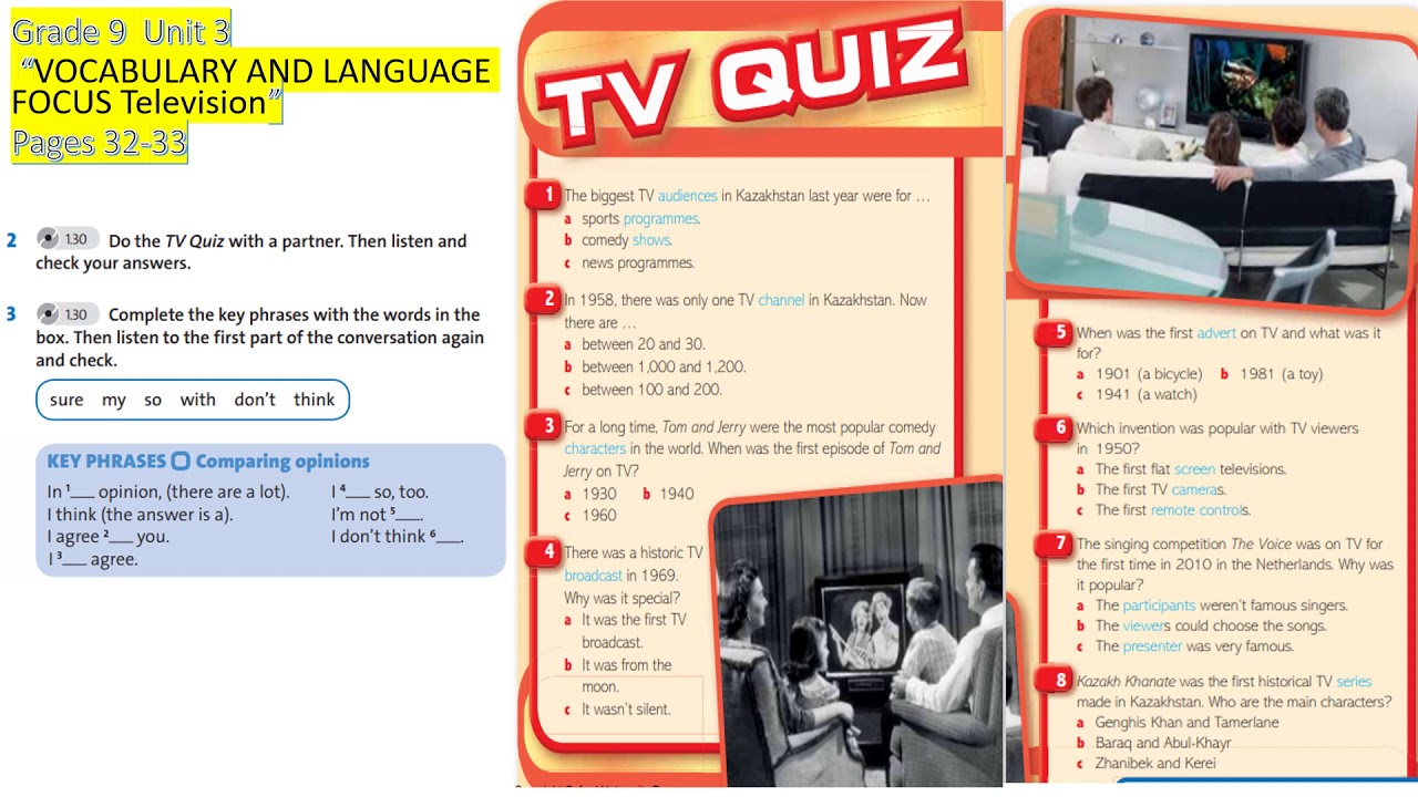 Grade 8 Unit 3 pages 32 33 TV quiz