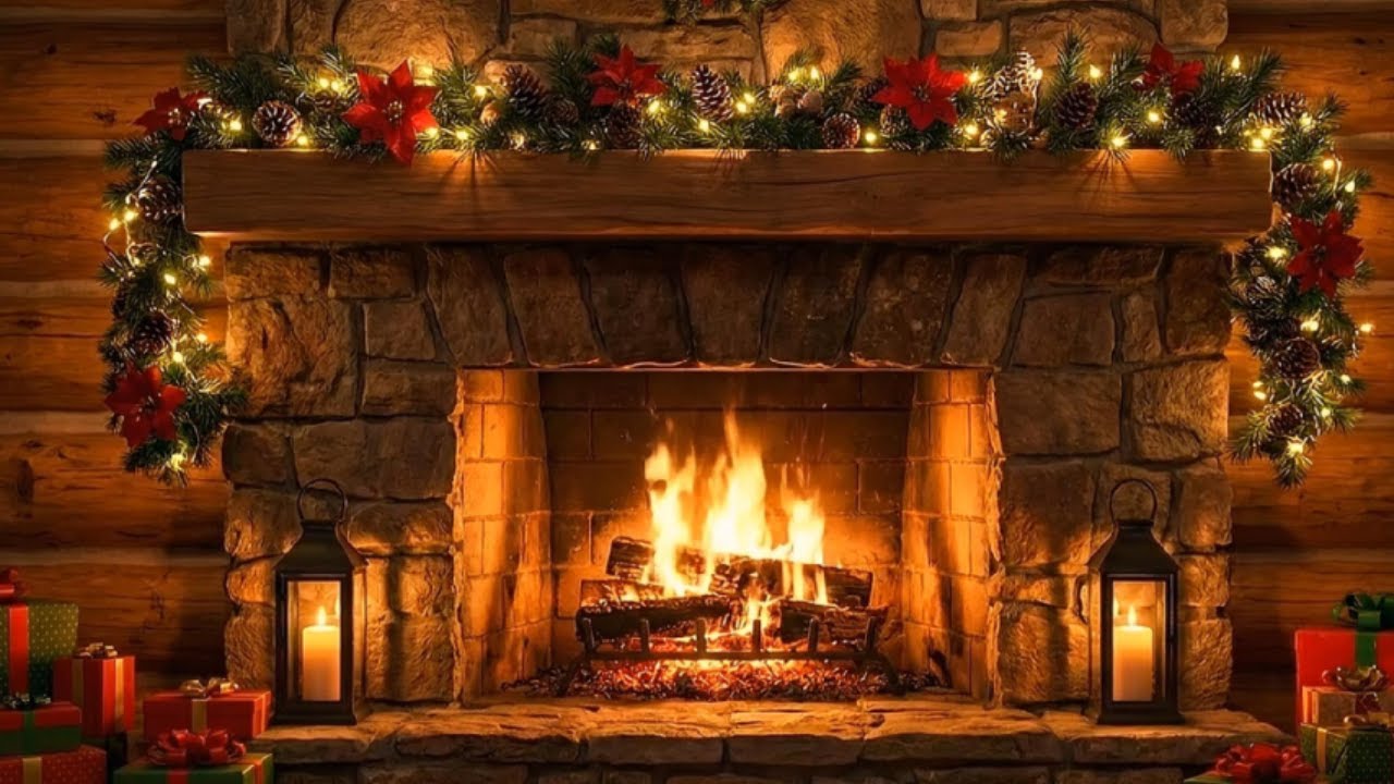 Winter Fireplace  with Crackling Logs and Relaxing Fire Sounds for Stress Relief and Studying