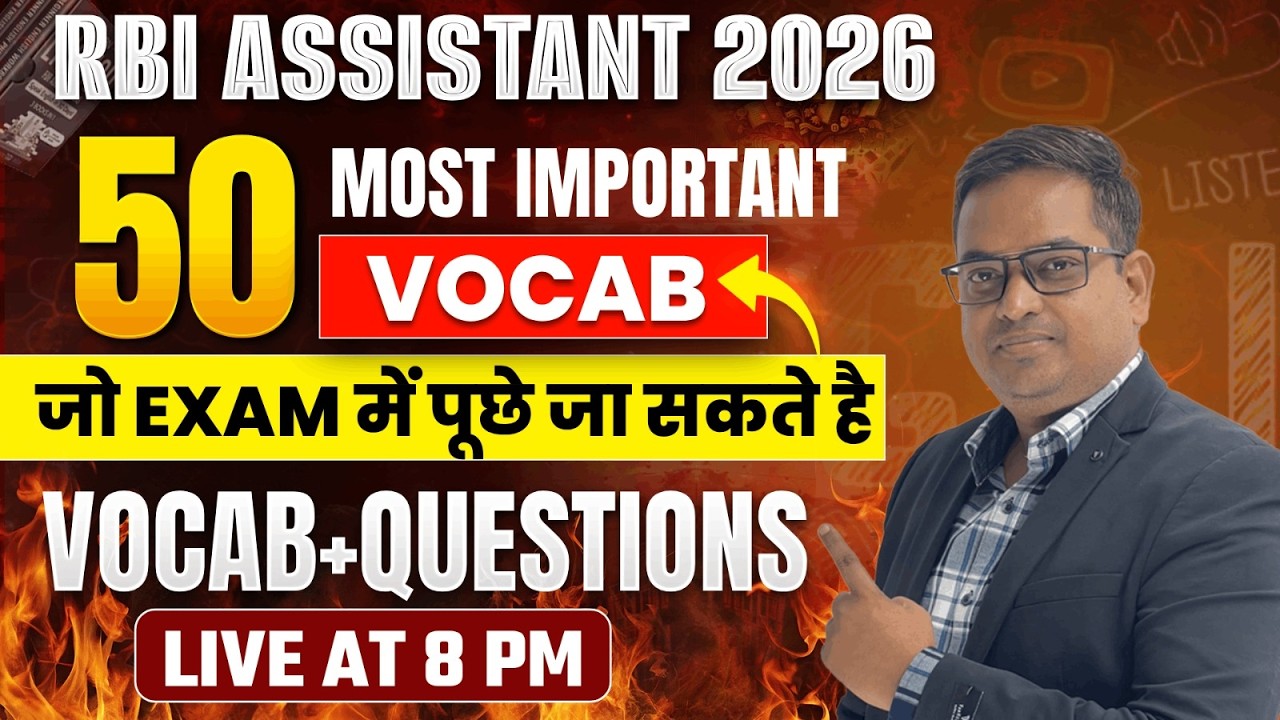 RBI Assistant 2026 | Top 50 Vocabulary With Questions | Vocab For RBI Assistant | By Santosh Sir