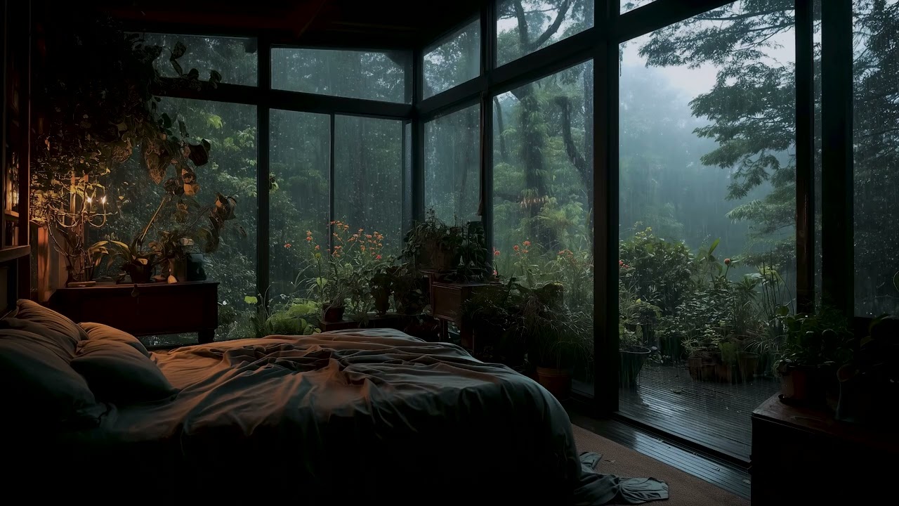 Sleep Deeply to Heavy Rain in the Dark Forest 🌲 Night Rain Ambience