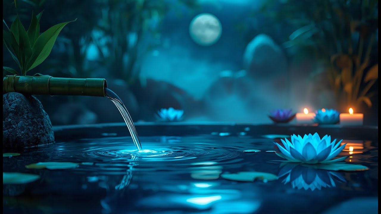 Peaceful Night Ambience with Flowing Water and Gentle Piano for Deep Sleep | LIVE