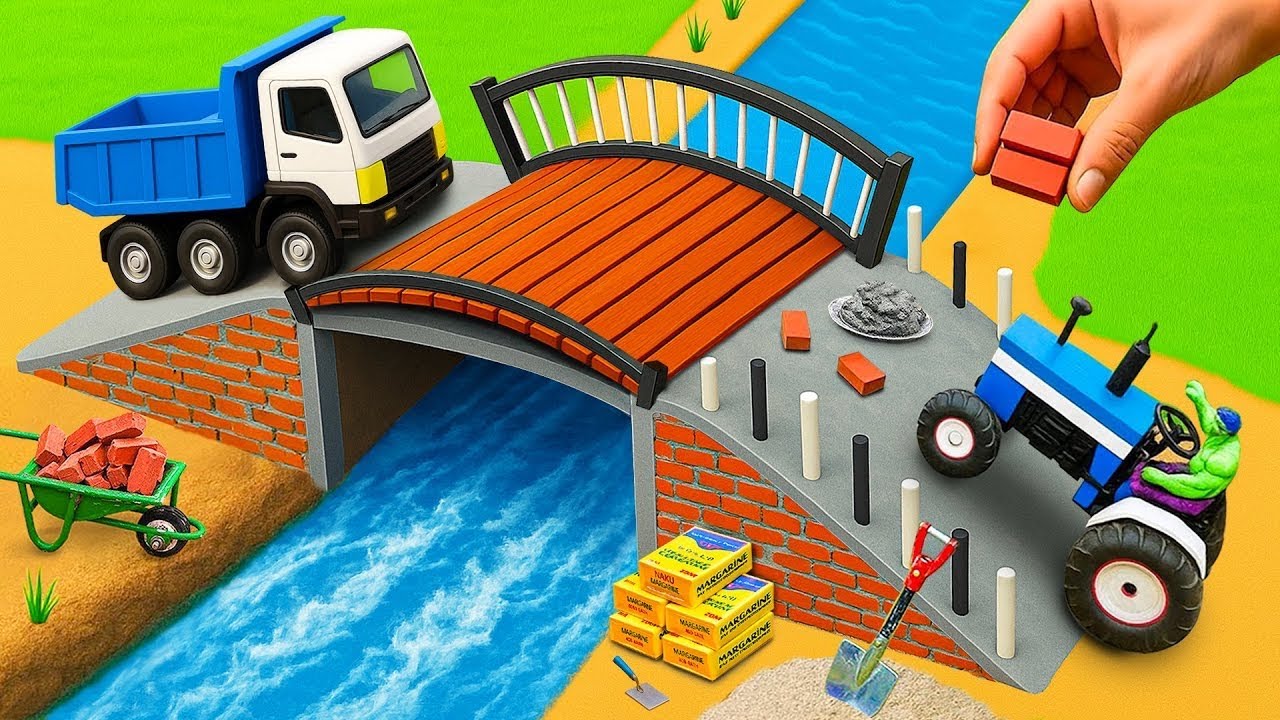 DIY Mini Tractor Builds a Strong Brick and Concrete Bridge for Trucks After a Crocodile Destroyed It