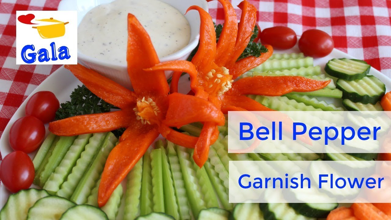 How to Make a Bell Pepper Flower Garnish. Easy Food Decoration Tutorial