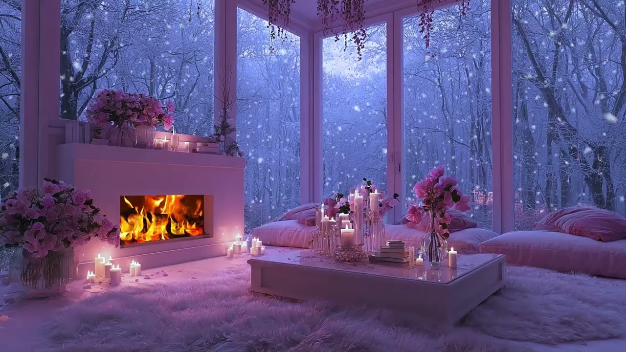 🔥🎼 Calm Winter Piano Lounge | Snow Outside & Fire Inside | Study Work Focus Relax