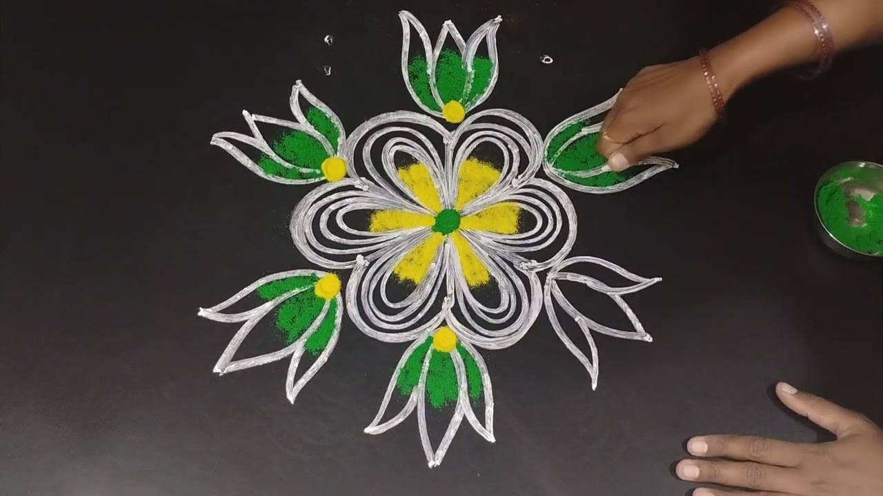Friday lotus flower rangoli designs🪷🪷 Muggulu with dots,Lotus flower,Friday rangoli designs& kolam.