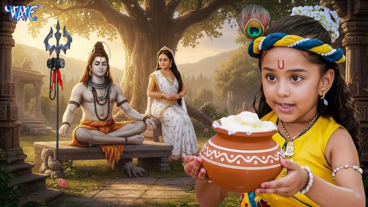 नन्हे कान्हा का भोलेनाथ को माखन भोग 🥣✨Little Krishna Offering Love to Lord Shiva 🙏💛