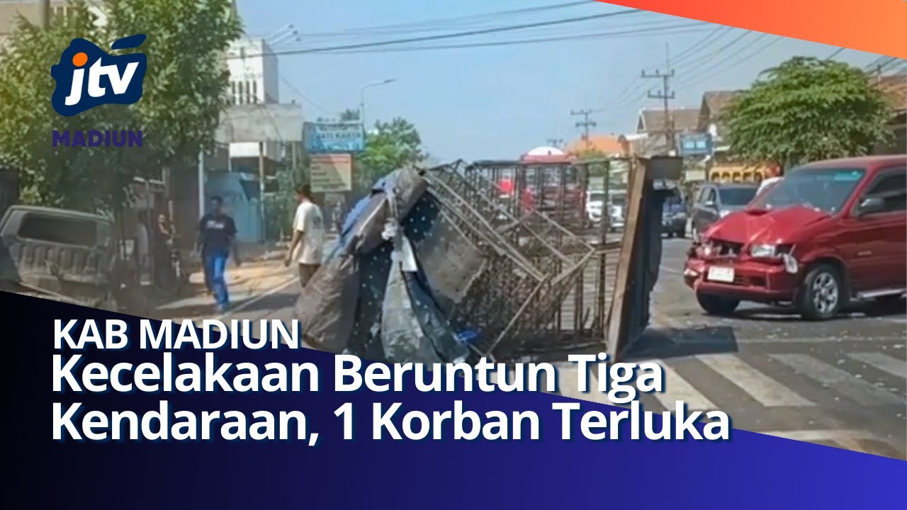 Kab Madiun - Kecelakaan Beruntun Tiga Kendaraan, 1 Korban Terluka