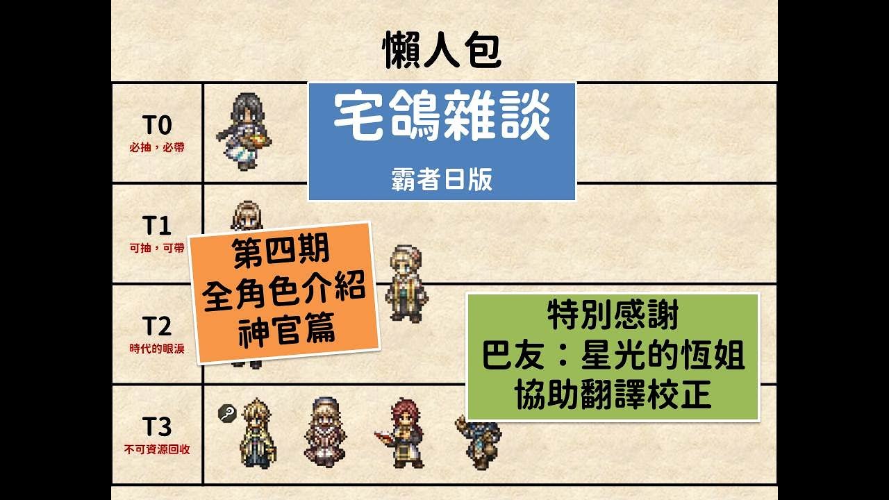 第四期！霸者日版全角色介紹—神官篇，總共10位神官，宅鴿報乎你知！《オクトパストラベラー大陸の霸者》《歧路旅人大陸的霸者》日版(繁中玩家未來視)
