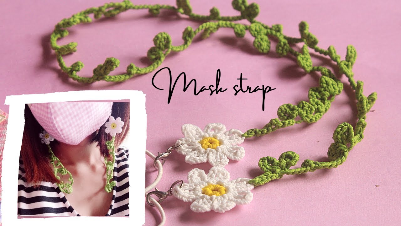 masker strap rajut motif daun dan bunga