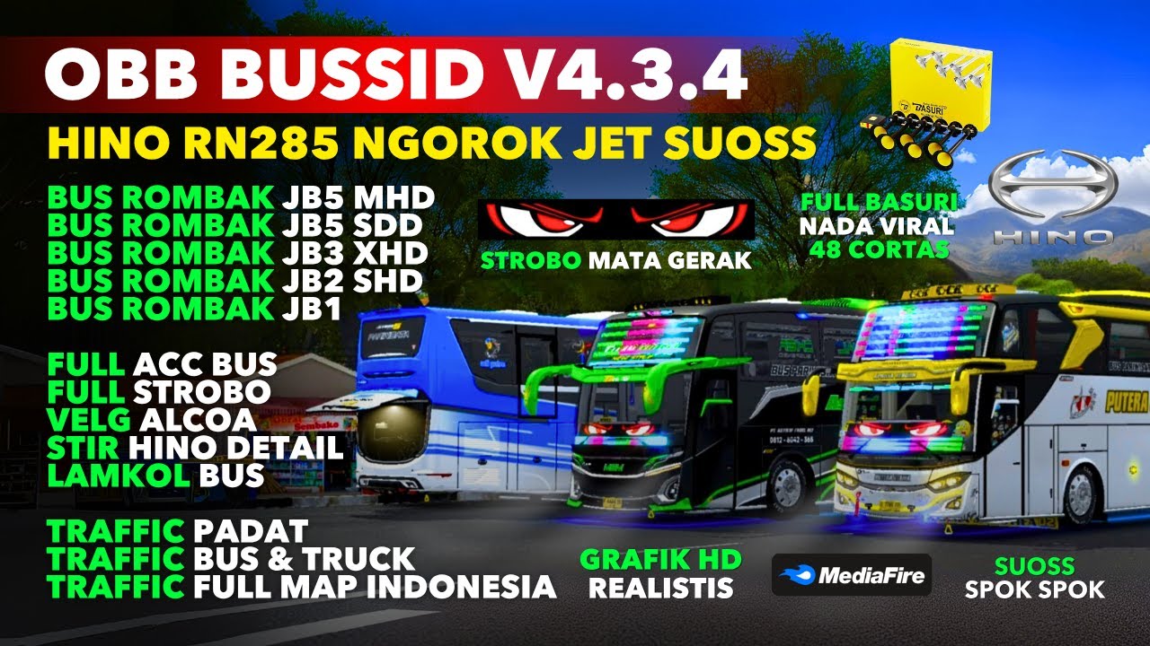 BUSSID V4.3.4 OBB HINO RN285 NGOROK SUOSS FULL MOD | GRAFIK REALISTIS | TRAFFIC FULL MAP INDONESIA