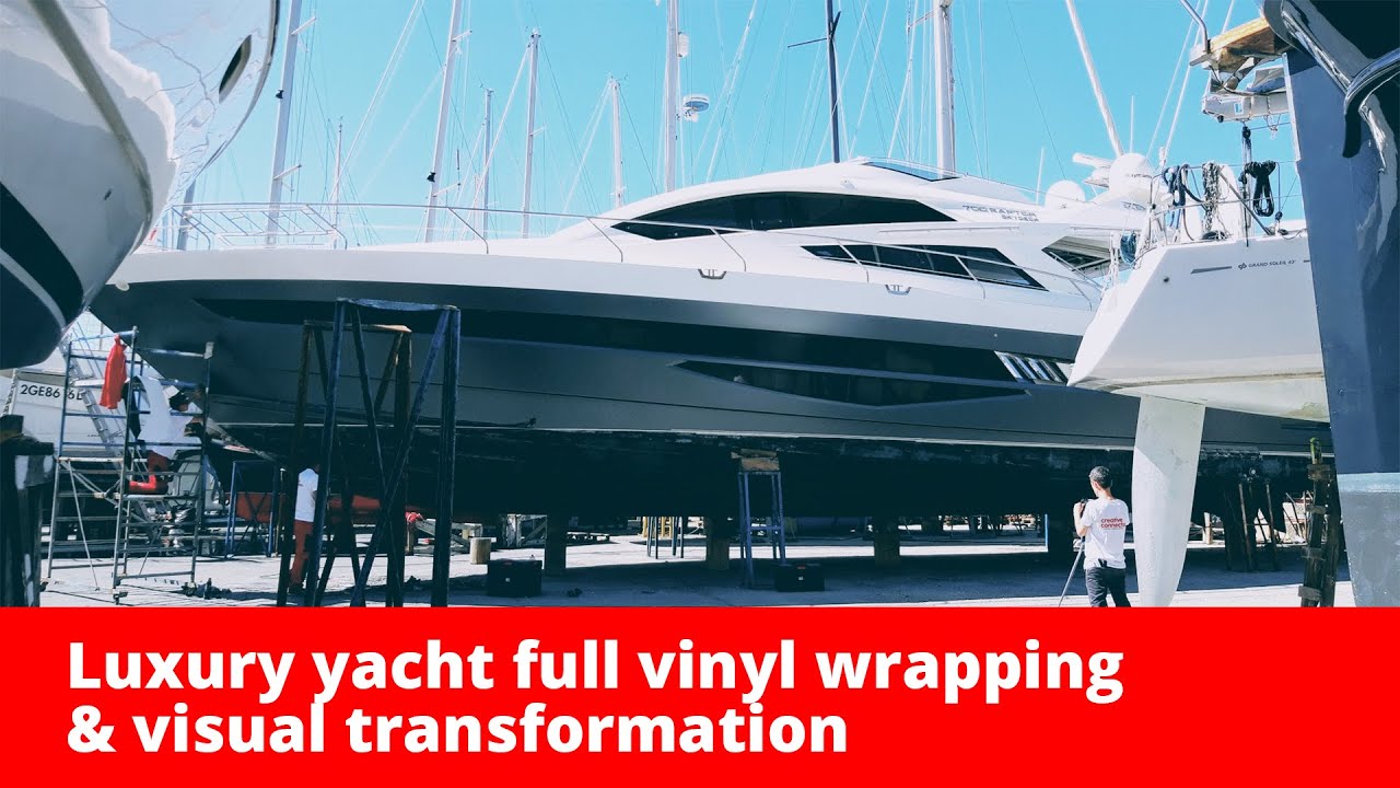 Full vinyl wrap on Galeon 700 Raptor luxury yacht