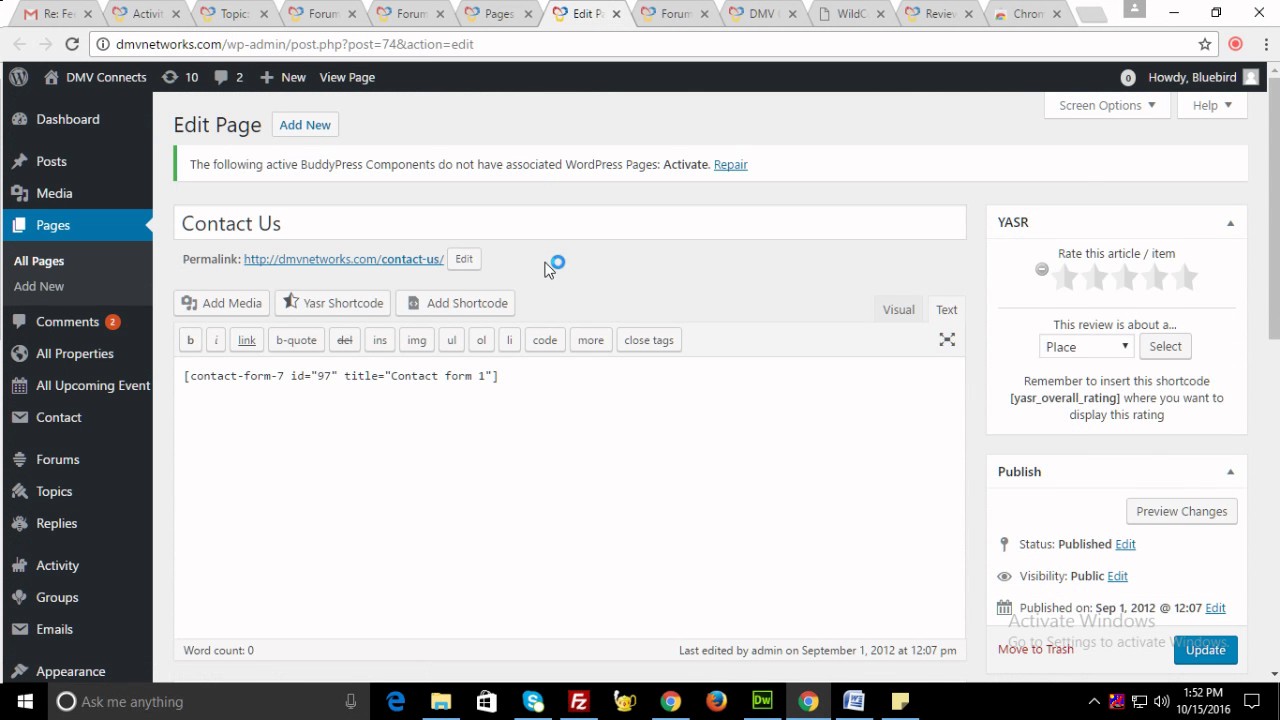 how to edit  contact  us page text in wordpress