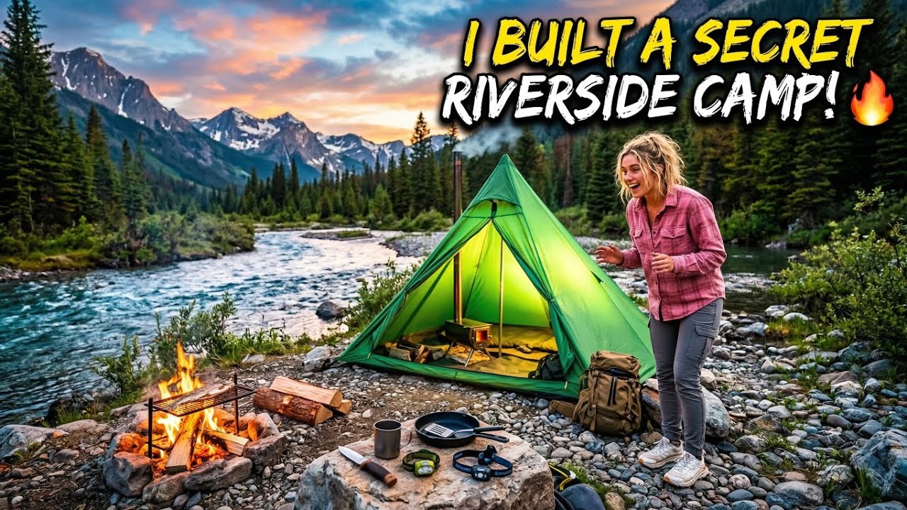 Solo River Camping &ndash; Catch & Cook Fish in a Cozy Hot Tent
