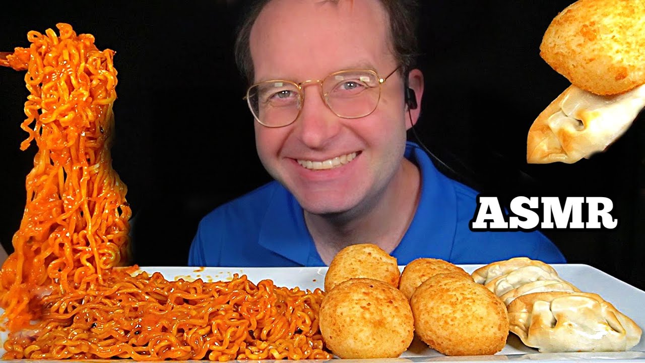 ASMR FIRE NOODLES & DUMPLINGS MUKBANG (No Talking) EATING SOUNDS