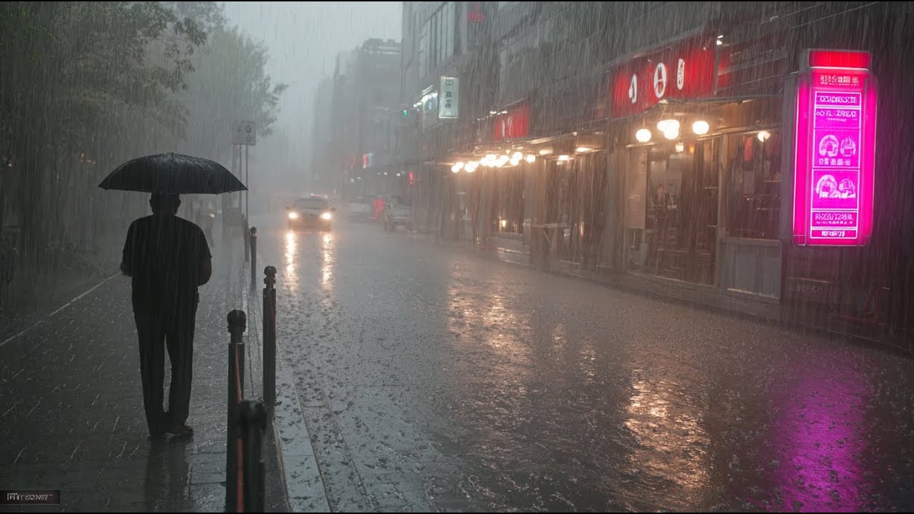 Walking in Heavy Rain to Fall Asleep. Relaxing Sound for Sleep Meditation. White Noise.