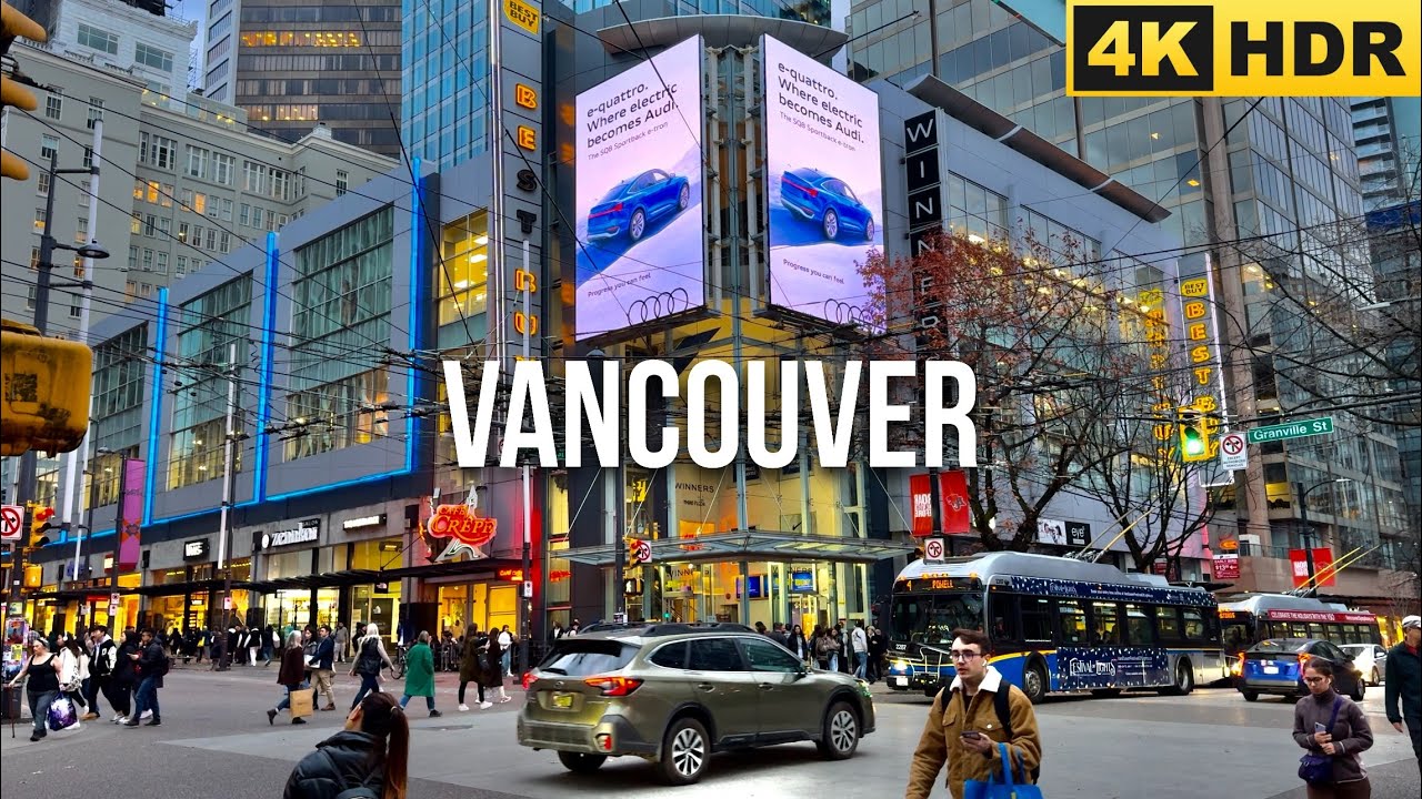 [4K HDR] Downtown Vancouver Evening Walk - Autumn 🍁| From Robson St to Howe St 🇨🇦 Nov, 2023