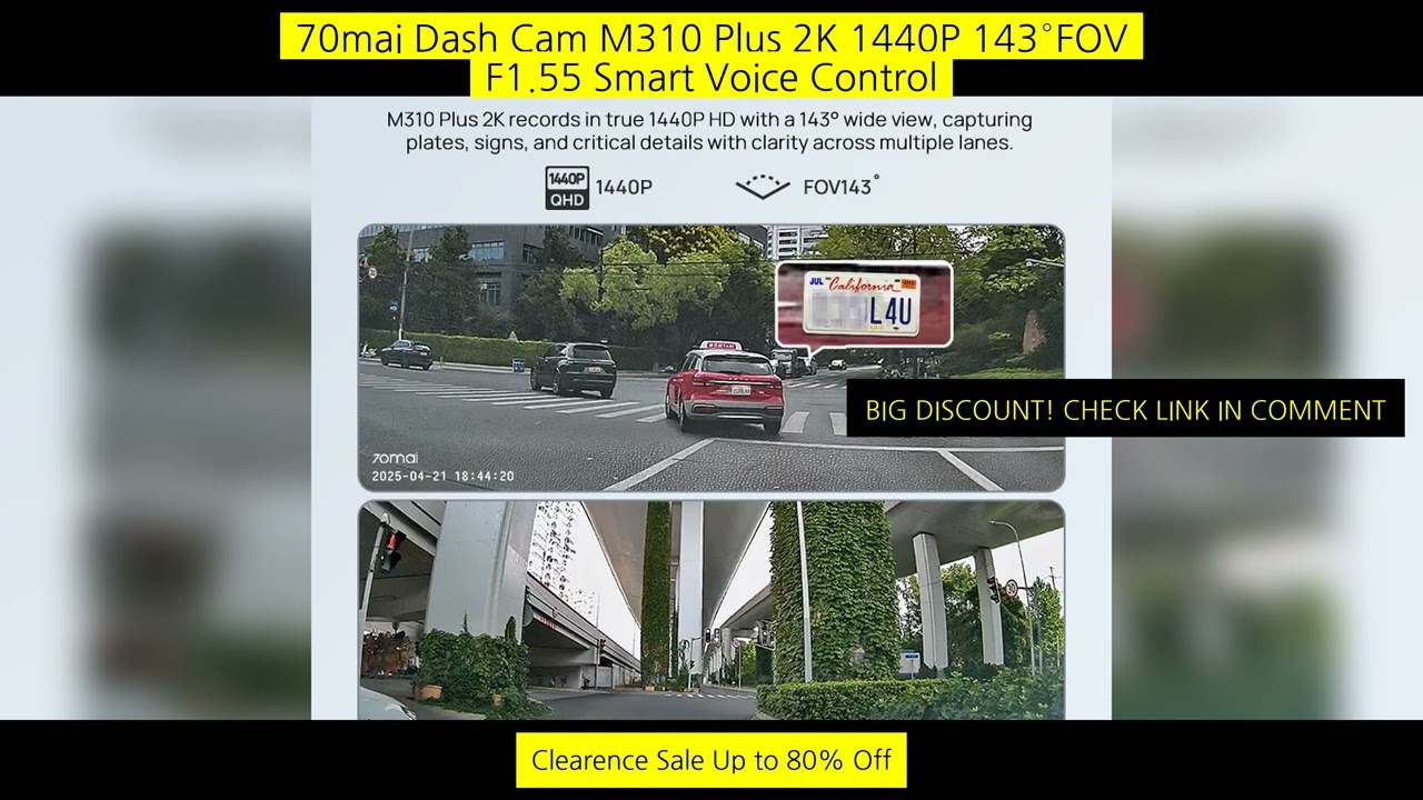 70Mai Dash Cam M310 Plus 2K 1440P 143°Fov F1.55 Smart Voice Control 24H