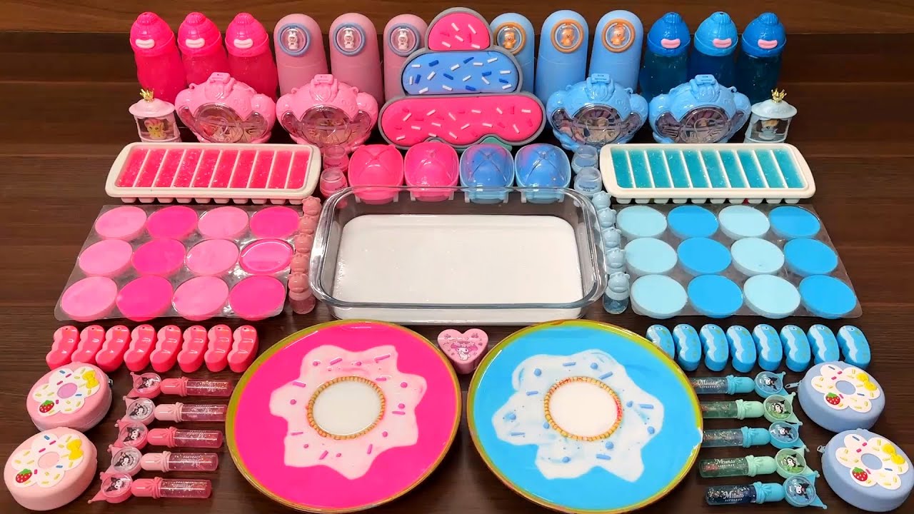 Slime Mixing Glossy Textures: Blue vs Pink ASMR Pop Sounds