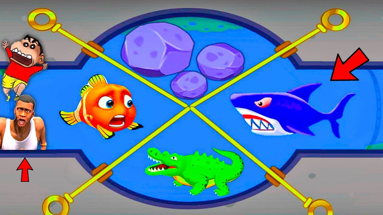 SHINCHAN and CHOP Saving FISH from EVIL SHARK | NOOB vs PRO vs HACKER In SAVE THE FISH | AMAAN-T