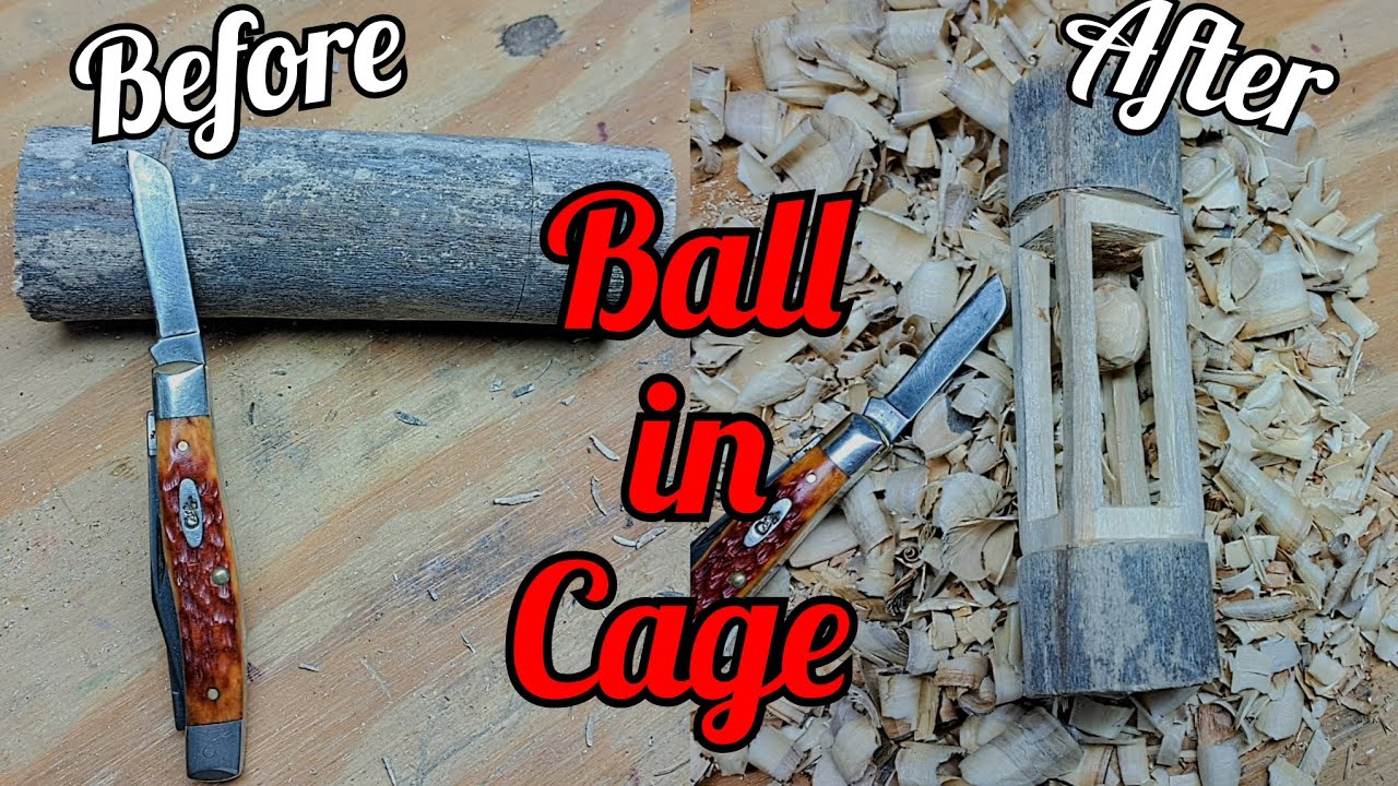 Whittling a Ball In Cage From a Branch With a Pocketknife