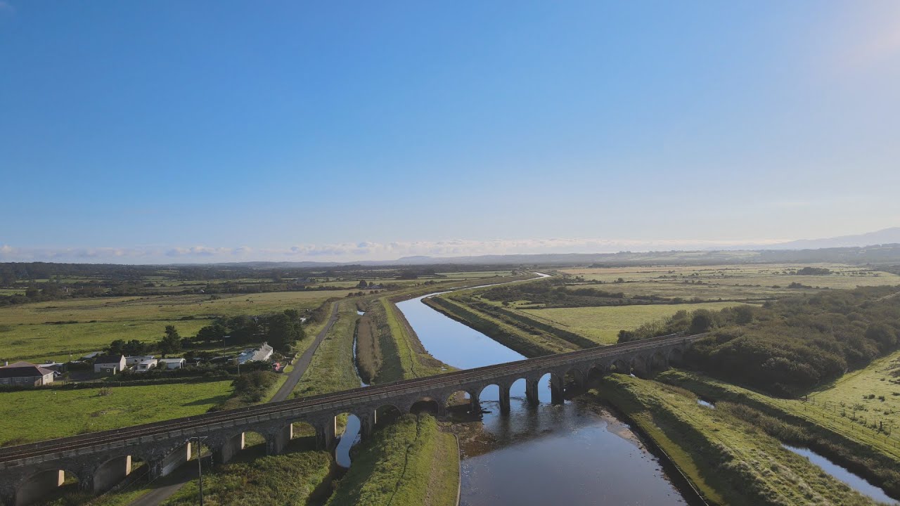 Relaxing flight along Cefni from the Malltraeth Viaduct (railway bridge) to the estuary.