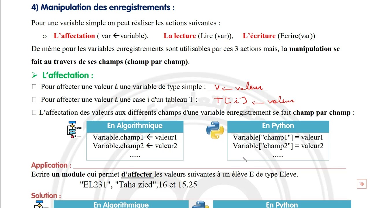 03_Les enregistrements  : Manipulation des enregistrements: Affectation