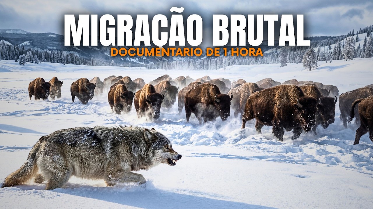Migração Brutal: Lobos e Bisões na Neve de Yellowstone