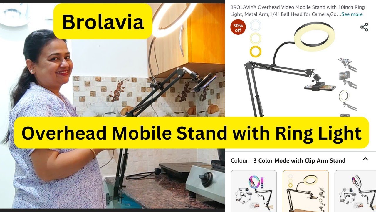 BROLAVIYA Overhead Video Mobile Stand with 10inch Ring Light | How to Shoot Cooking Videos