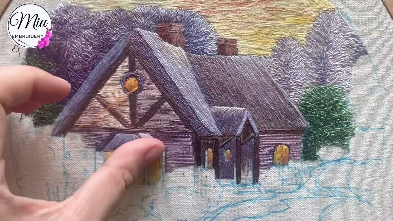 Little House 🏠 +🌸 🌺 Thread Painting Landscape Embroidery