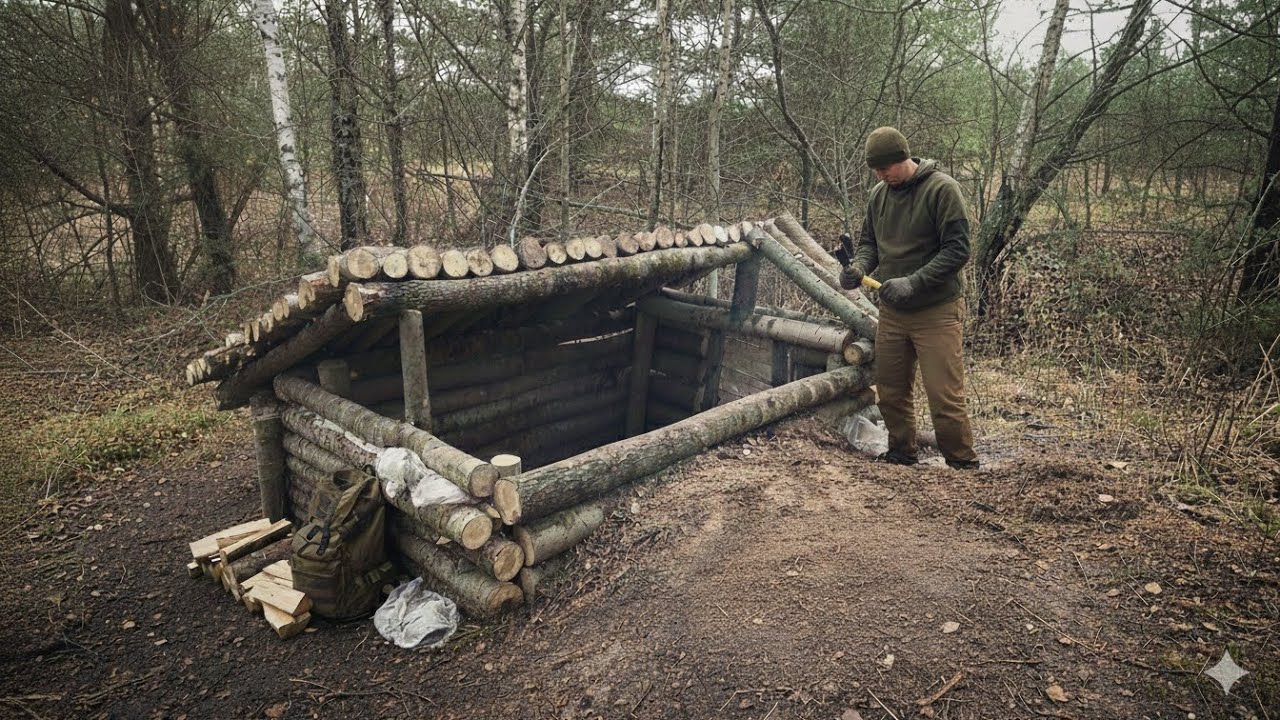 Скрытая лесная землянка 🌲 Строительство подземного убежища | Часть 1 🔥🌲