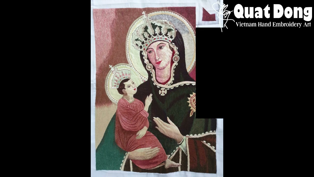 Tranh Th&ecirc;u Tay Ch&acirc;n Dung Đức Mẹ Maria Bế Ch&uacute;a Con - Nghệ Thuật Th&ecirc;u Tay Tranh Ch&acirc;n Dung Việt Nam