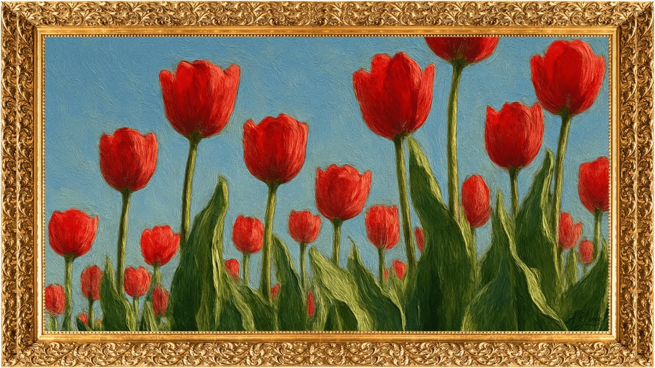frame Tv | Quadro para Tv | Tulipas vermelhas