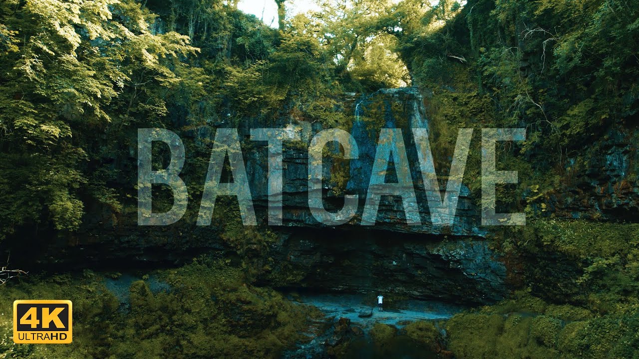 Henrhyd Falls, Wales - The Dark Knight Batcave. Drone 4K.