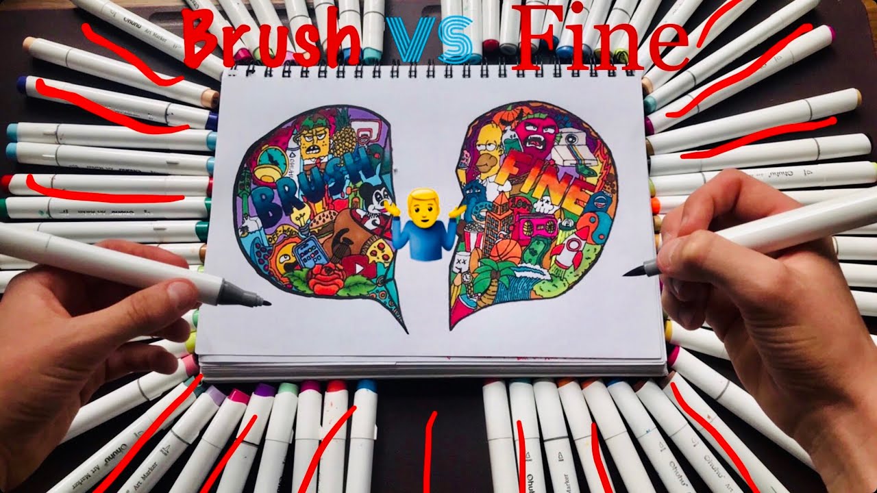 Ohuhu brush vs fine marker review and doodle (vexx inspired)