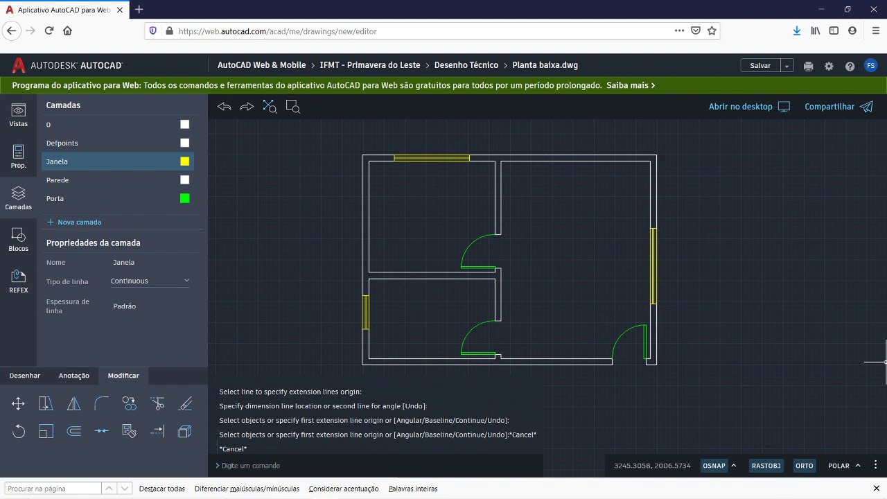 Planta baixa  no AUTOCAD Web