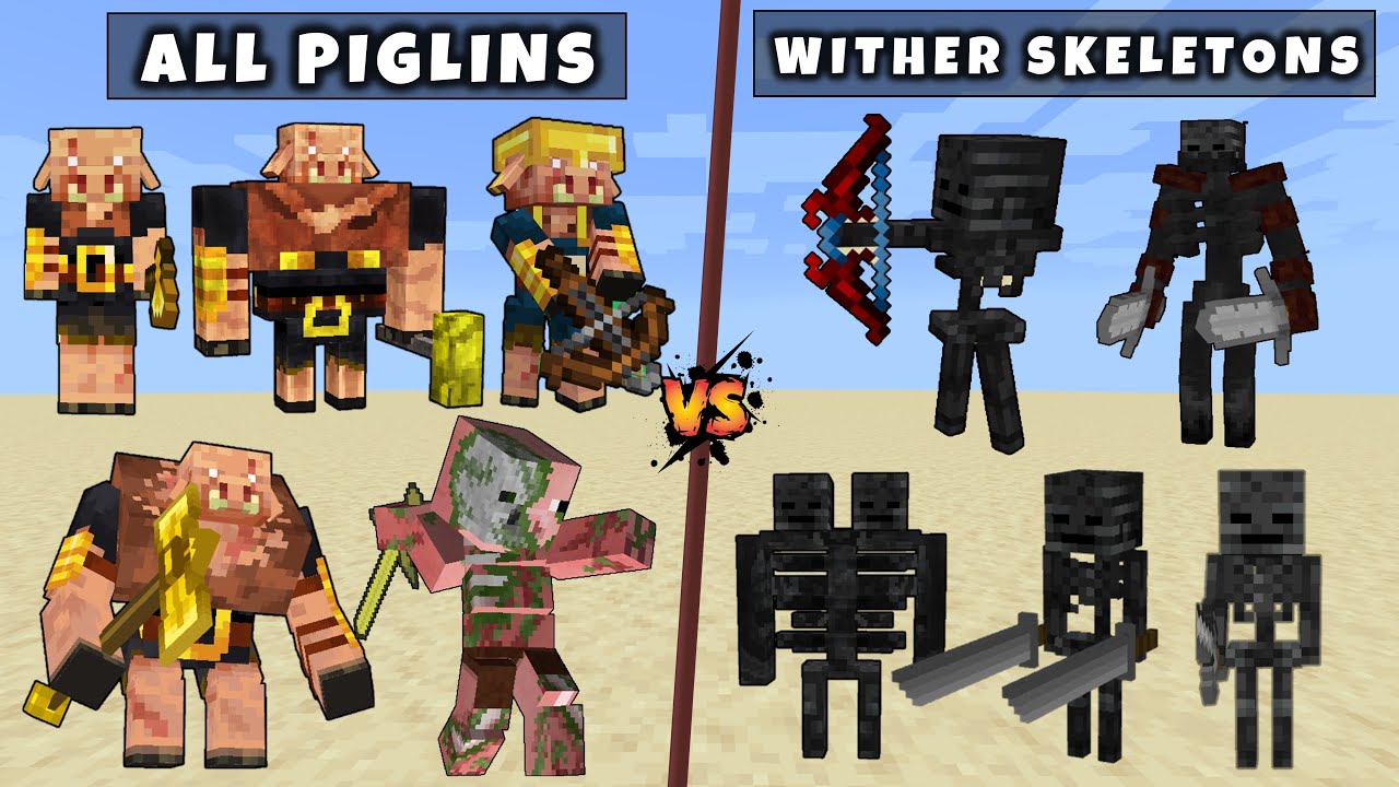 All Piglins vs All Wither Skeletons - Mutant & Titan Warden vs Mutant Titan Wither Skeleton
