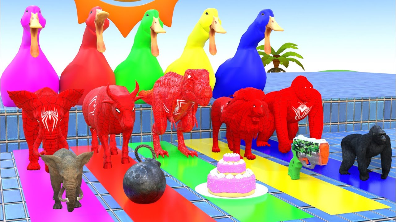 Long Slide Game With  Cow Elephant Gorilla Hippopotamus Tiger 3d Animal Game Funny 3d Animals