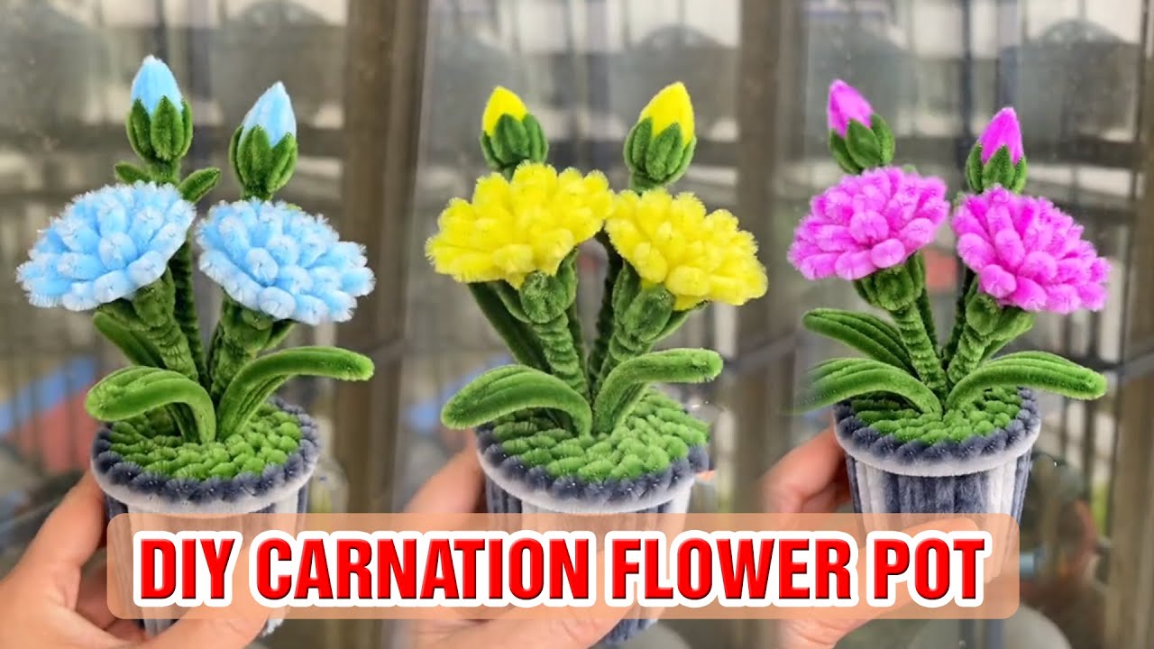 DIY Carnation Flower Pot: How to Make Beautiful Flower with Pipe Cleaners (Handmade Gift/Home Decor)