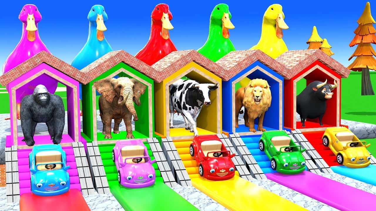 Long Slide Game with Cow Elephant Gorilla Hippopotamus Tiger 3d Animal Game Funny 3d Animals