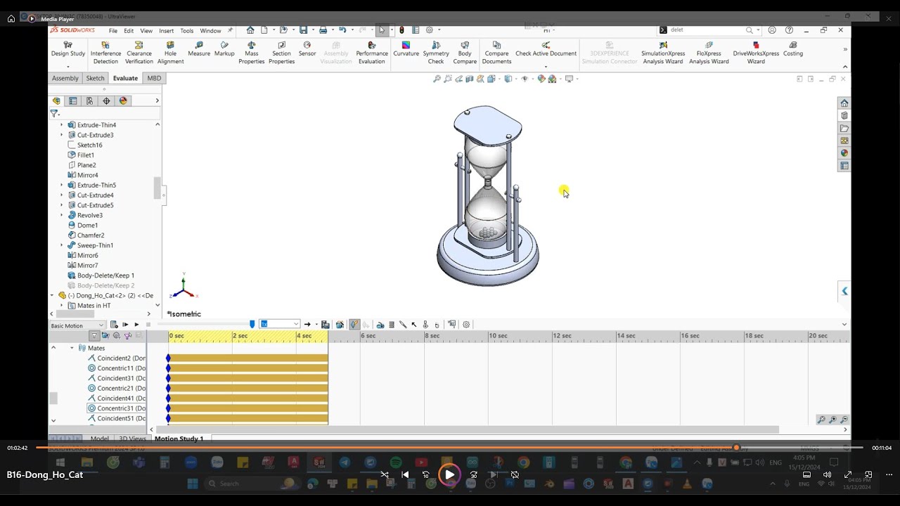 SOLIDWORKS - ĐỒNG HỒ CÁT VÀ MÔ PHỎNG SIMULATION - 1/3