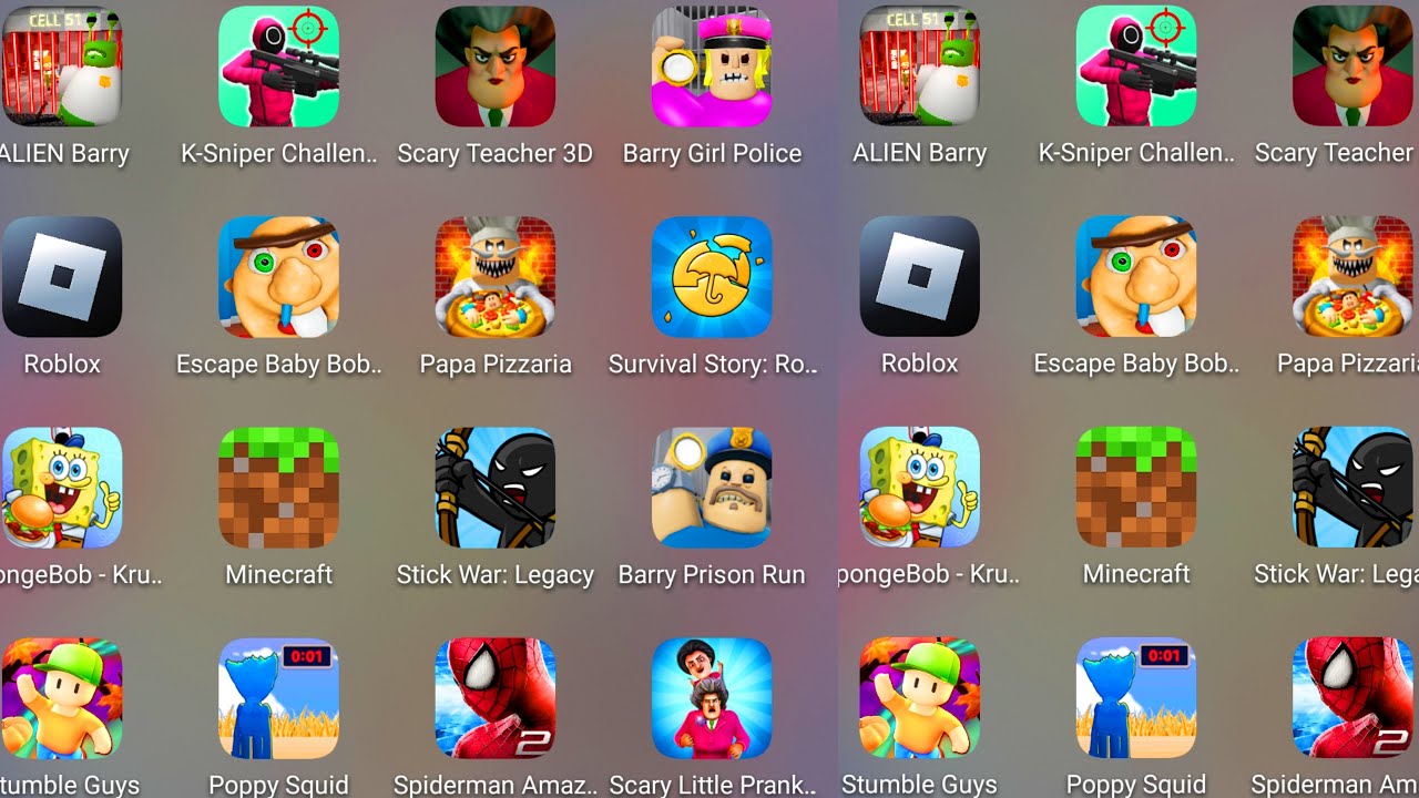 Grimace Monster Scary Survival,Barry' Police Girl,Tung Tung Tung Sahur,Brawl Stars,Alien Barry’s....