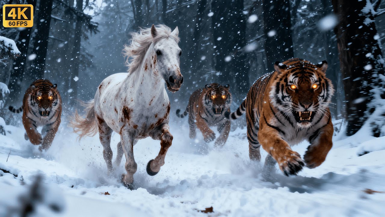 A Beautiful Horse Hunted by Hungry cougars  | RDR2 Wildlife Survival Cinematic 17
